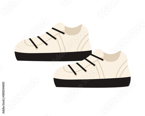 Minimalist isolated white sneakers with black soles and laces on a clean background vector illustration
