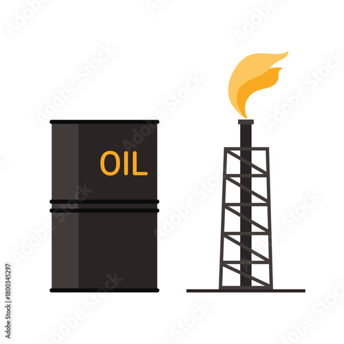 Isolated oil barrel and refinery tower representing UAE petroleum industry vector illustration