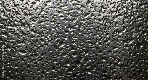 Close-up textured surface with a pattern of irregular bumps and indentations, appearing metallic and dark.