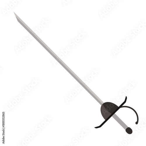 Isolated Spanish rapier sword with traditional guard on white background for history or fencing vector illustration