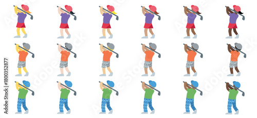 Set of Stylized Golf Player Figures  and Poses