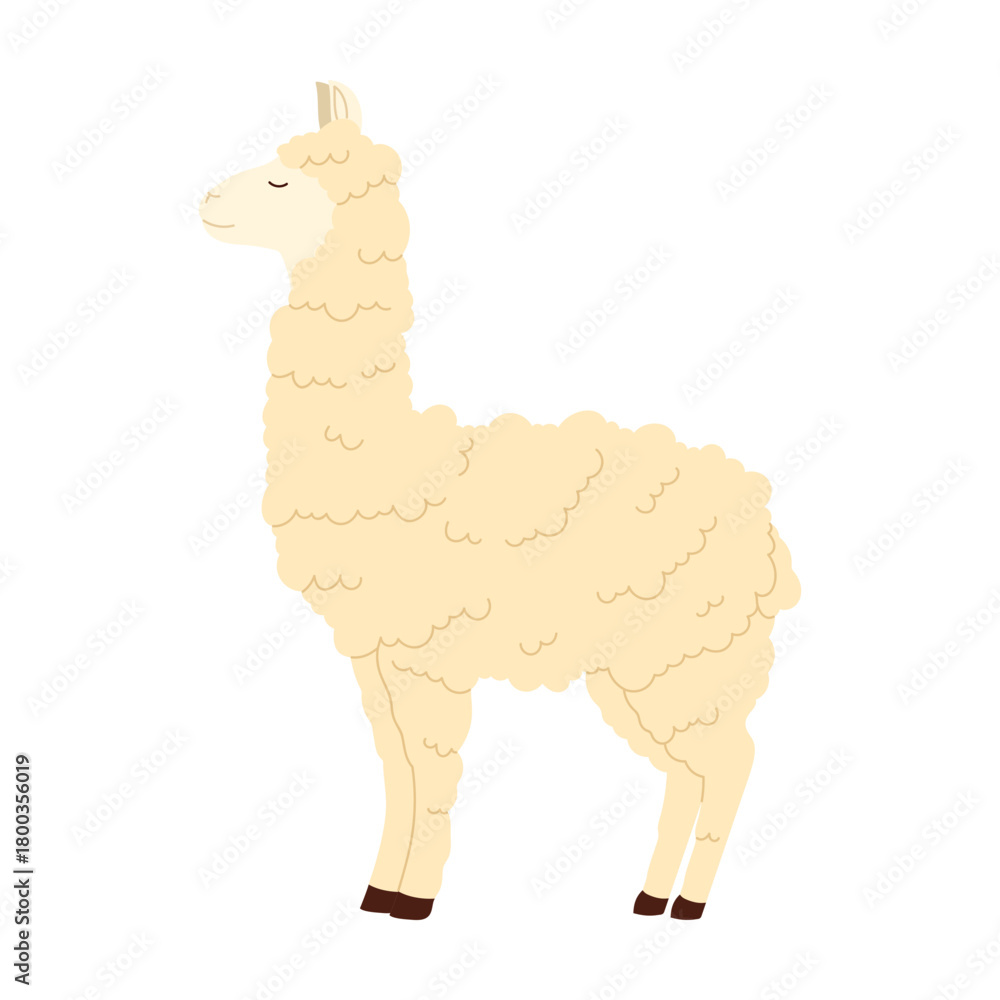 Naklejka premium Adorable fluffy llama standing isolated on white background, perfect for Argentina themed designs vector illustration