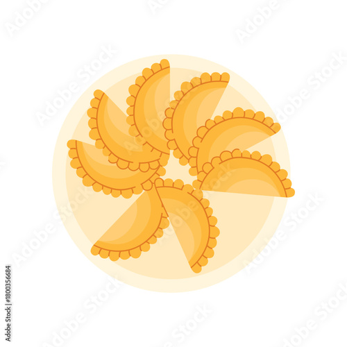 Traditional Argentine empanadas arranged on a plate, isolated on white background, perfect for food concepts vector illustration