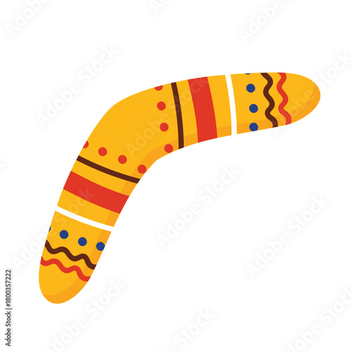 Traditional Australian boomerang with vibrant patterns on a white isolated background vector illustration