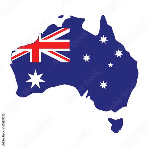 Isolated map of Australia filled with national flag elements for patriotic and educational use vector illustration