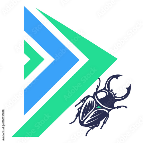 vector illustration of a black and white rhino Cybersecurity Bug Logo: Abstract Technology, Threat Detection, and Software Debugging Icon