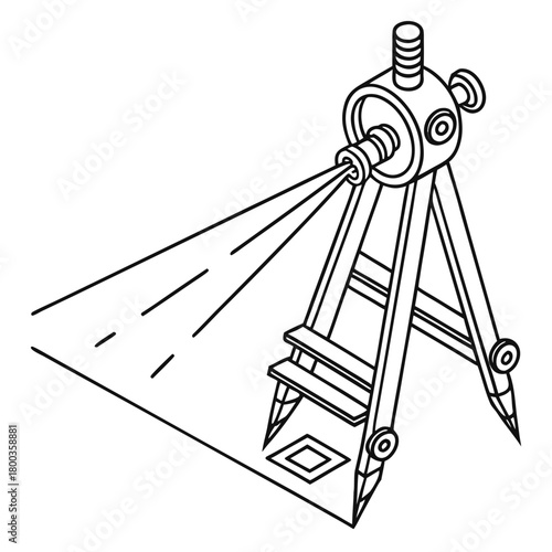 drawing of a compass Line Art Total Station Theodolite: Geospatial Measurement and Engineering Tool