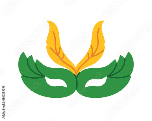 Isolated festive Brazil carnival mask with green and yellow feathers on white background vector illustration