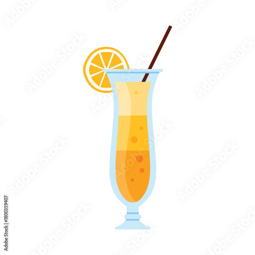 Refreshing Brazilian cocktail with orange slice and straw in a tall glass isolated vector illustration
