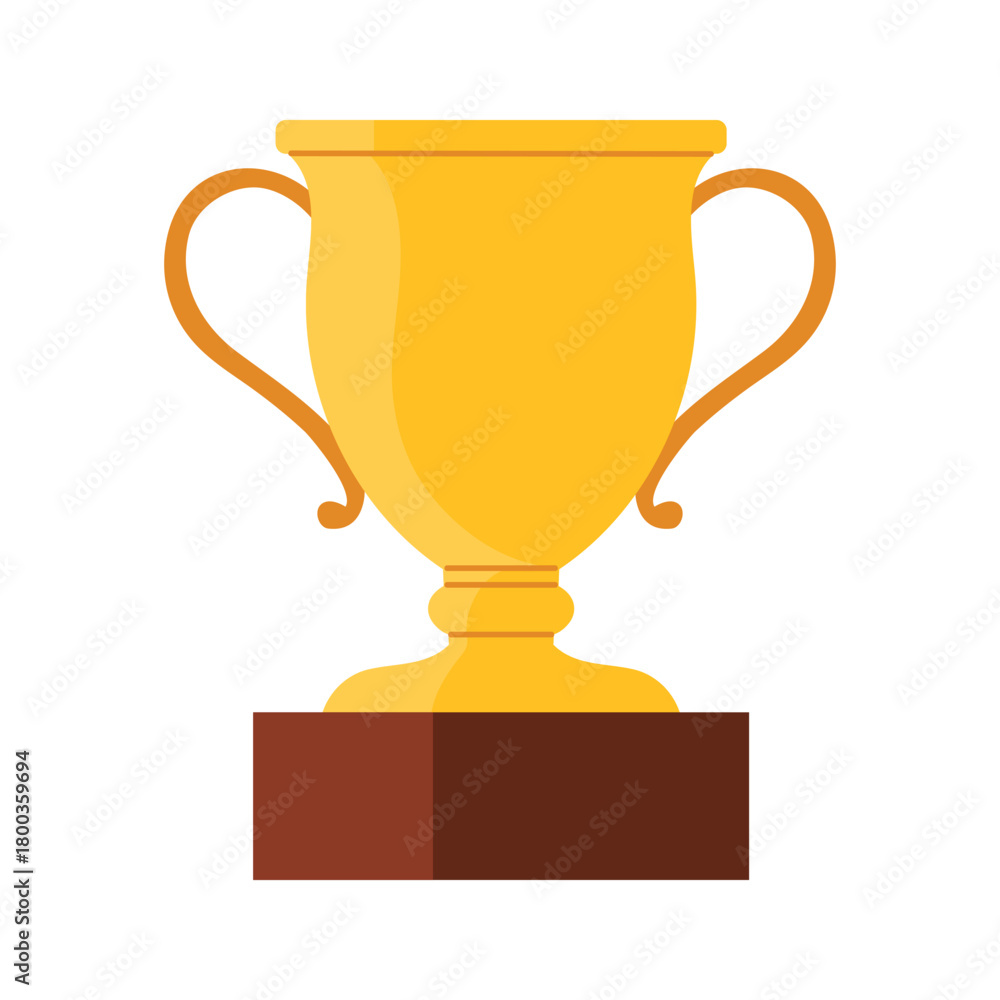 Fototapeta premium Simple golden trophy cup with handles and brown base isolated on white vector illustration