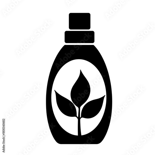 Silhouette of eco-friendly laundry bottle with leaf design, sustainable cleaning and plant-based detergent concept