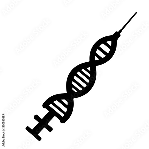 Silhouette of DNA Helix Integrated with Syringe, Genetic Engineering and Biotechnology in Medical Research