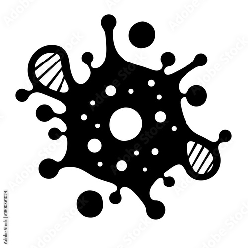 Silhouette of Cellular Nucleus with DNA Strands, molecular biology and genetics in scientific research