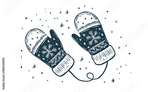 Knitted mittens with snowflakes