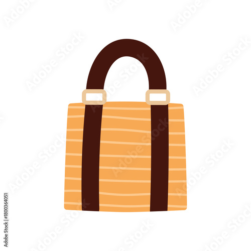 Stylish isolated straw tote bag with dark handles for women outfit on white background vector illustration