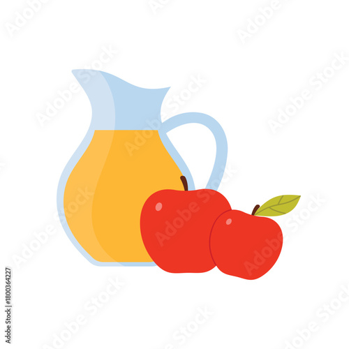 Isolated pitcher of apple juice and two red apples on white background vector illustration