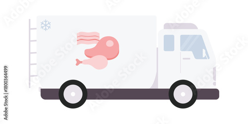 Isolated refrigerated truck transporting beef and meat products for food distribution vector illustration