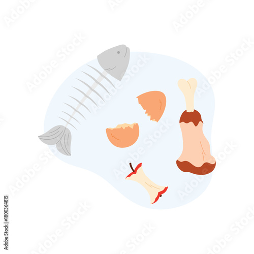 Isolated organic waste including food scraps and bones for biogas production process vector illustration