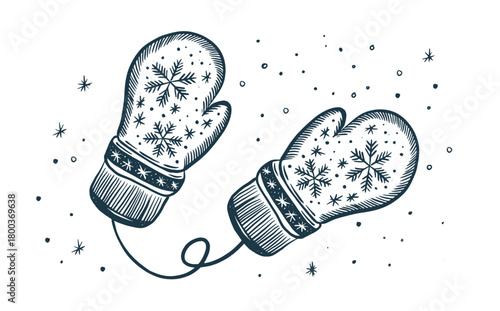 Knitted mittens with snowflakes	
