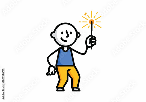 Simple cartoon of a boy holding a sparkler during celebration.
