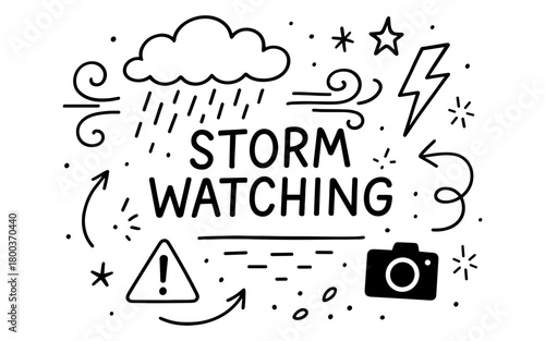 Simple doodle art of weather and storm watching elements