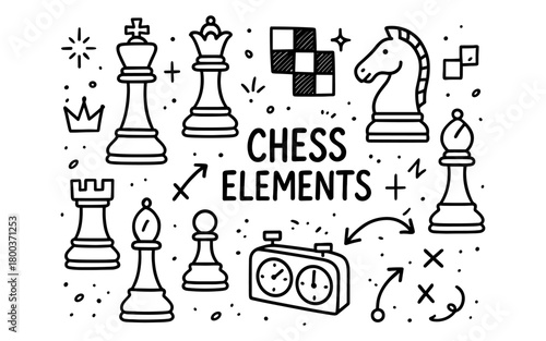 Monochrome chess design with pieces and strategic elements for creative projects