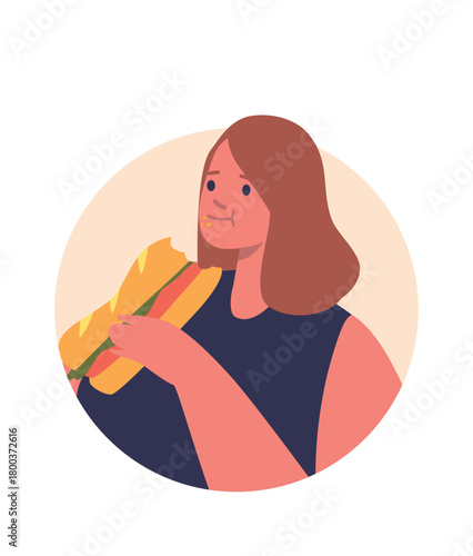 Woman eating hot dog snack