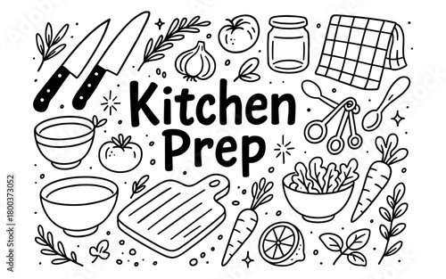 Kitchen prep essentials: hand drawn cooking tools and ingredients collection