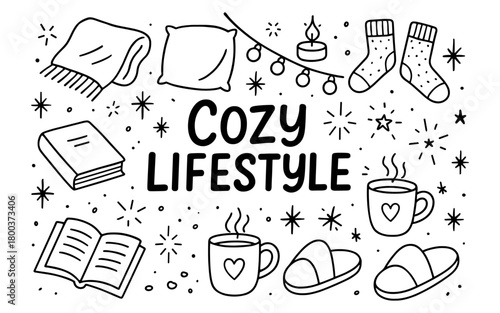 Cozy lifestyle: hand-drawn elements of comfort and warmth