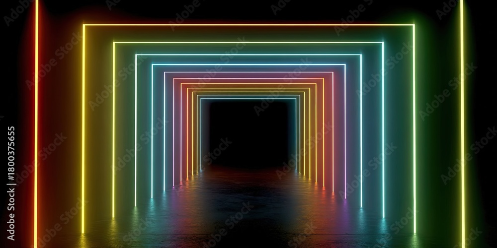 Fototapeta premium Futuristic Neon Glowing Rectangle Tunnel in 4K Vertical View