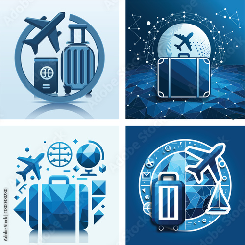 Modern Travel Icon and Luggage Illustration