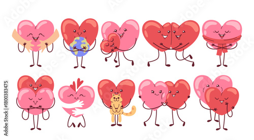 International hugging day set with hearts symbolizing love, affection, warmth and connection