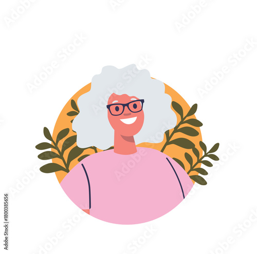 Happy retired woman floral avatar