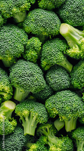 An endless field of fresh broccoli florets filling the entire frame, creating a vibrant green vegetable background that evokes abundance, harvest, and agricultural production.
