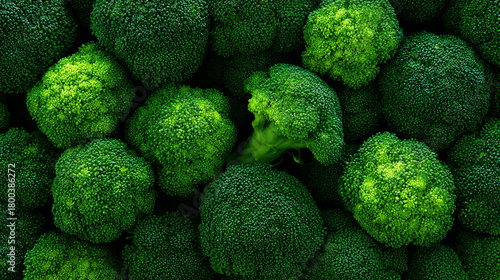 An endless field of fresh broccoli florets filling the entire frame, creating a vibrant green vegetable background that evokes abundance, harvest, and agricultural production.
