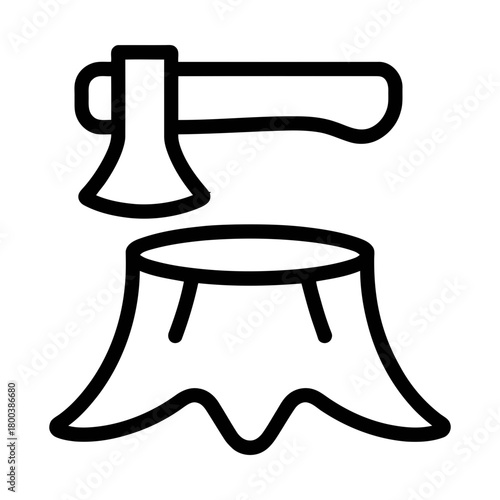 axe stump line icon