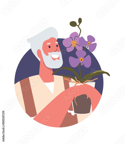 Mature man holding orchid flower