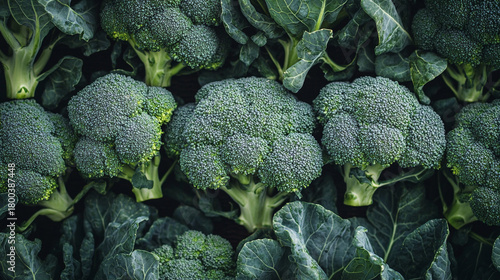 An endless field of fresh broccoli florets filling the entire frame, creating a vibrant green vegetable background that evokes abundance, harvest, and agricultural production.