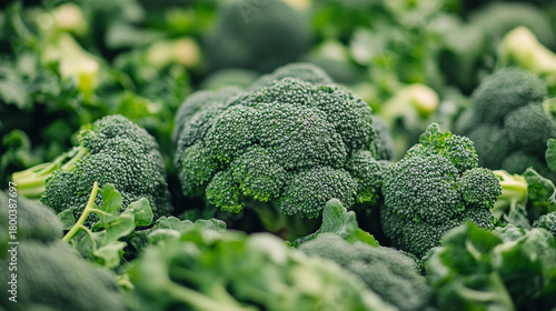 An endless field of fresh broccoli florets filling the entire frame, creating a vibrant green vegetable background that evokes abundance, harvest, and agricultural production.