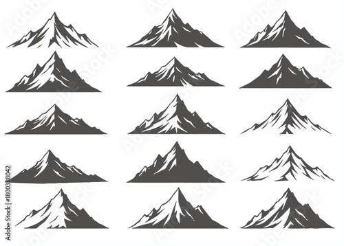 Collection of stylized mountain peaks in a graphic illustration style