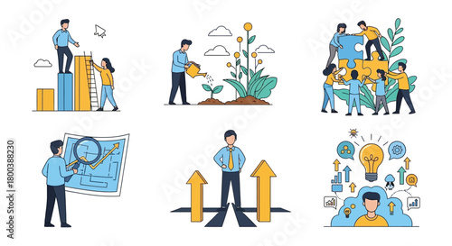 Vector Icons Set of Collection of Business and Growth Concepts Illustrated with Flat Design Icons. EPS Editable