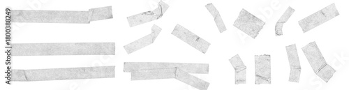 Realistic clear adhesive tape strips. Set of torn, wrinkled, and folded transparent tape pieces. Part 2