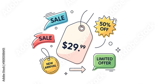 Vector Icons Set of Collection of Sale and Discount Tags with Price and Offer Details. EPS Editable