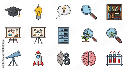 Vector Icons Set of Collection of Science and Education Icons for Innovation and Research. EPS Editable
