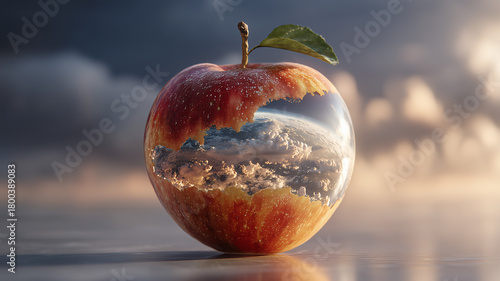 Surreal Apple with Sky and Clouds Inside