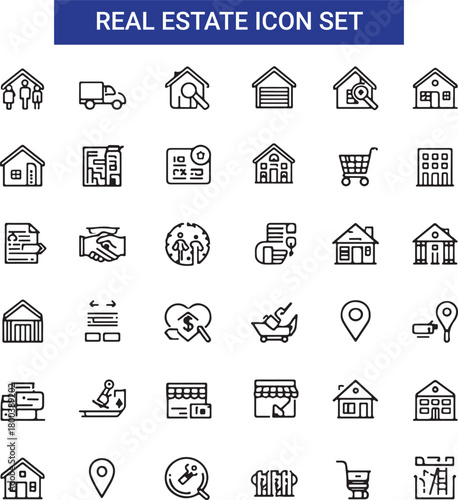Real estate line icons collection. Big UI icon set in a flat design
