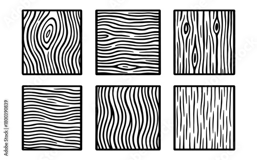 Collection of wood grain patterns in black and white