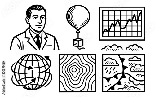 Business growth and global trends in retro linear art style