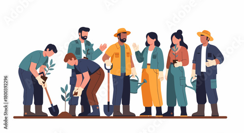 Diverse Community Volunteers Planting Seedlings Together For Greener Future