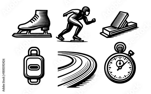 Dynamic winter sports icons: speed skating and ice skating collection